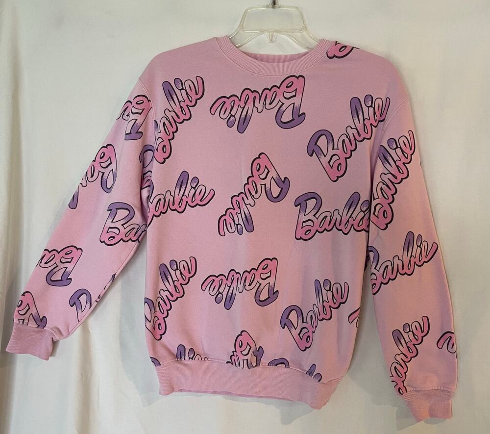Barbie Women's Pink Logo Print Crew Neck Sweatshirt XS Casual Character